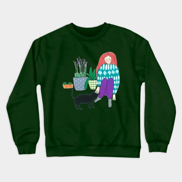 Gardening with a cat helper Crewneck Sweatshirt by DoodlesAndStuff